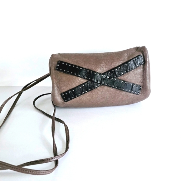 Christopher Kon Brown Leather Studded Double Strap Crossbody/Clutch Bag - Picture 2 of 15